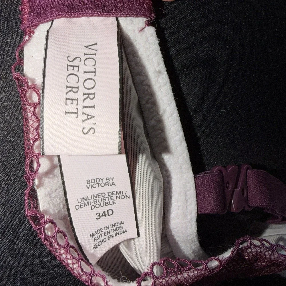 Victorias Secret Bra 34D Lace Underwire Purple Unlined Demi Body By Victoria - Picture 7 of 7